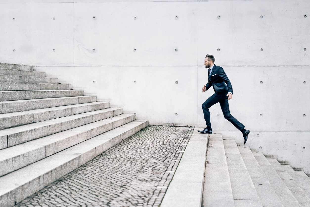 stairs running businessman young street steps broke step millionaire